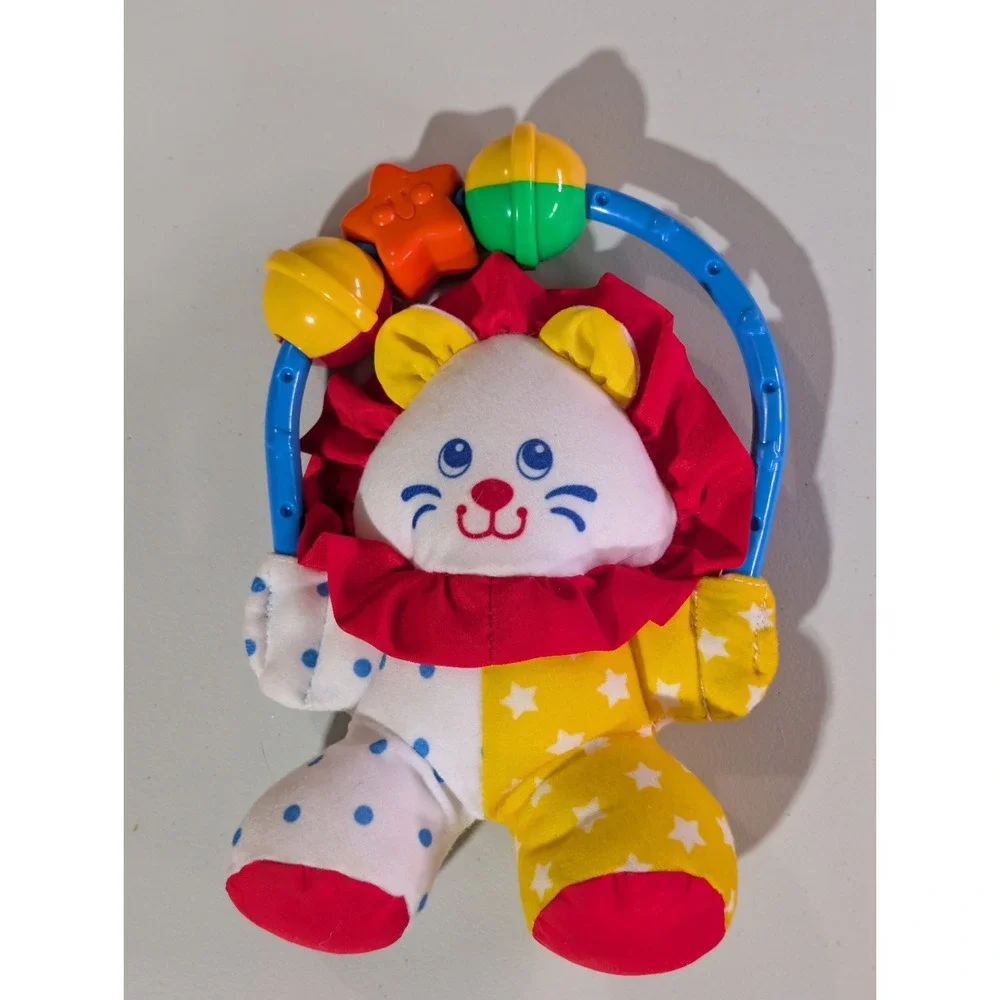 Vintage 1996 Fisher Price Baby Circus Juggling Lion Rattle Plush Toy Primary